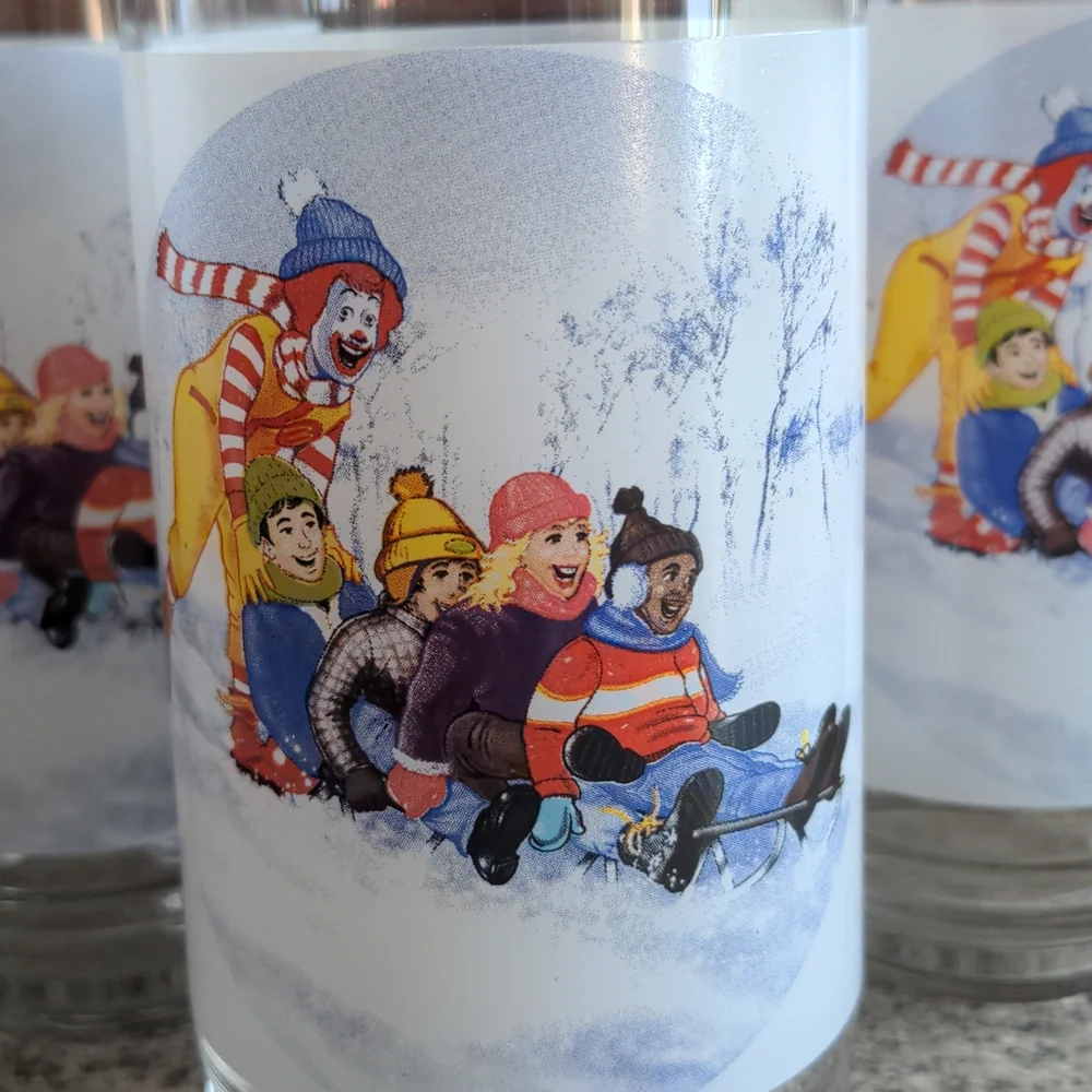 Vintage McDonald's Winter Scene Ronald McDonald Glasses- Set of 4